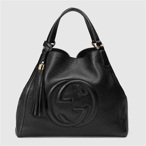 gucci bag black leather shoulder|Gucci soho shoulder bag large.